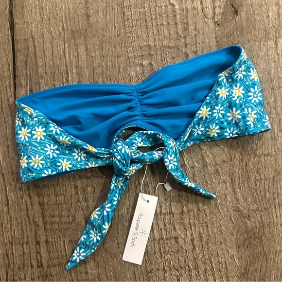 Poupette St. Barth Bandeau Bikini Top in Blue Daisy. - Picture 2 of 6